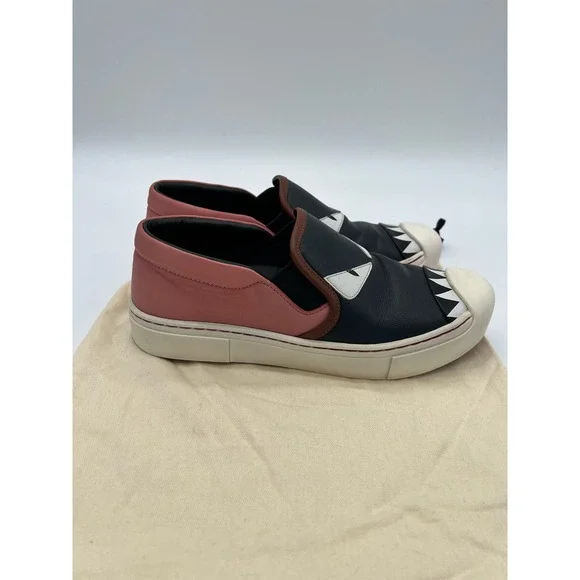 Fendi Pink Leather Monster Bug Slip on Sneakers w/ Dustbag sz 35 - Picture 4 of 9